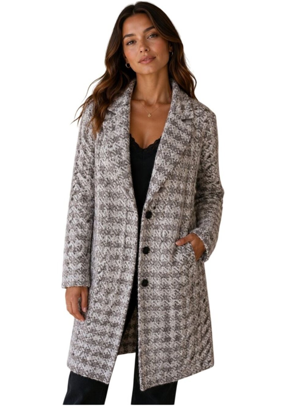 Amina Rubinacci Gray white Houndstooth Sweater Coat - Size 42/ US 6